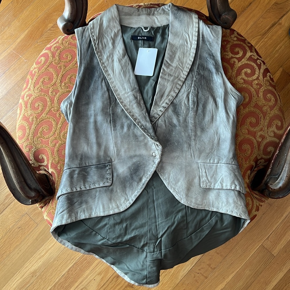 Gorgeous Blur Blue/grey Leather Women's Vest